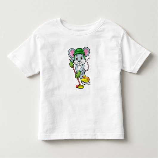ホッケースティックとアイスホッケーのマウス トドラーTシャツ (正面)