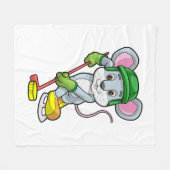 ホッケースティックとアイスホッケーのマウス フリースブランケット (正面(横))