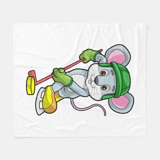 ホッケースティックとアイスホッケーのマウス フリースブランケット (正面(横))