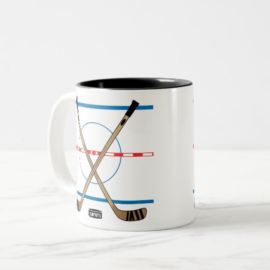 ホッケースティックとセンターアイスホッケーチーム ツートーンマグカップ (正面左)