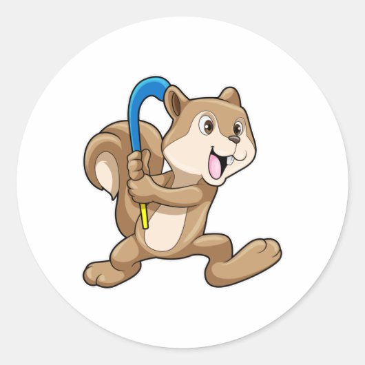 ホッケースティックとフィールドホッケーのリス ラウンドシール (正面)