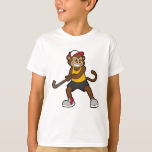 ホッケースティックとホッケーのサル Tシャツ