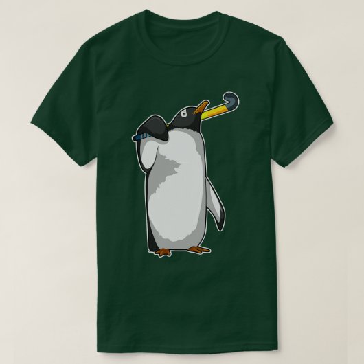 ホッケースティックとホッケーのペンギン Tシャツ (デザイン正面)