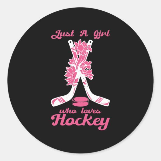 ホッケースティックパックスポーツが大好きな少女 ラウンドシール (正面)