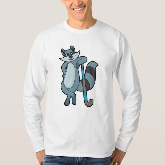 ホッケースティック付きホッケーのアライグマ Tシャツ (正面)