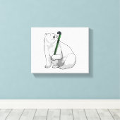 ホッケースティック付きホッケーのホッキョクグマ キャンバスプリント (インサイチュ (ウッドフロア))