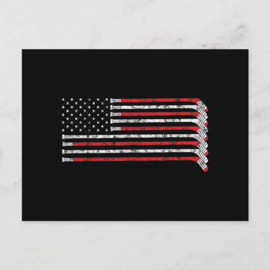 ホッケースティックUSA国旗の色あせたホッケープレーヤー シーズンポストカード (正面)