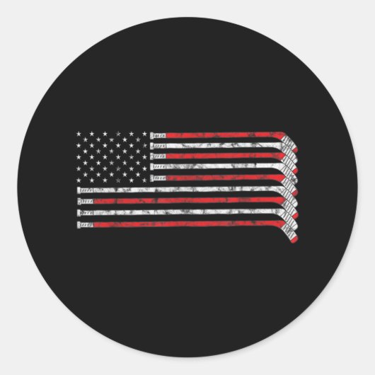 ホッケースティックUSA国旗の色あせたホッケープレーヤー ラウンドシール (正面)