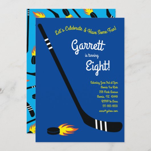 ホッケースポーツキュート子供の誕生日パーティー 招待状 (正面/裏面)