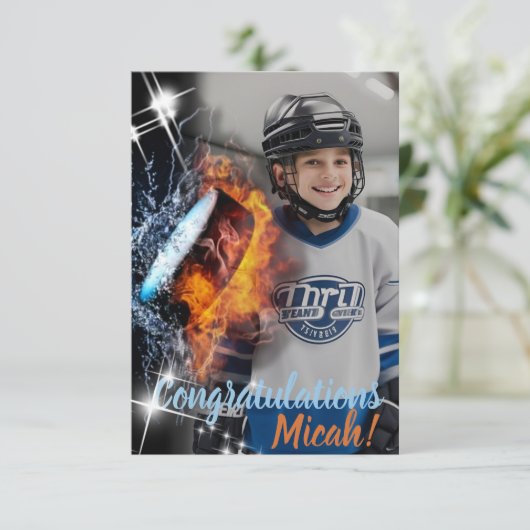 ホッケースポーツファンお祝い又は誕生日フラットカード (スタンド正面)