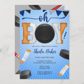 ホッケースポーツベビーシャワー招待状- Oh Boy 招待状 (正面/裏面)