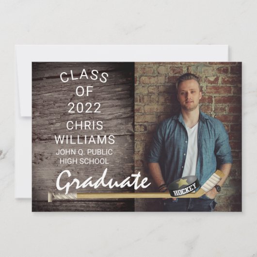 ホッケースポーツ素朴写真の卒業発表 招待状 (正面)