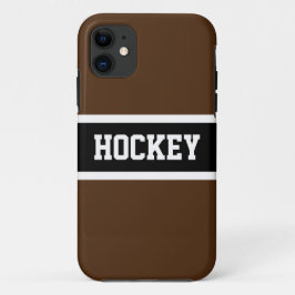 ホッケースポーティダークブラウン白黒ストライプ iPhone 11 ケース