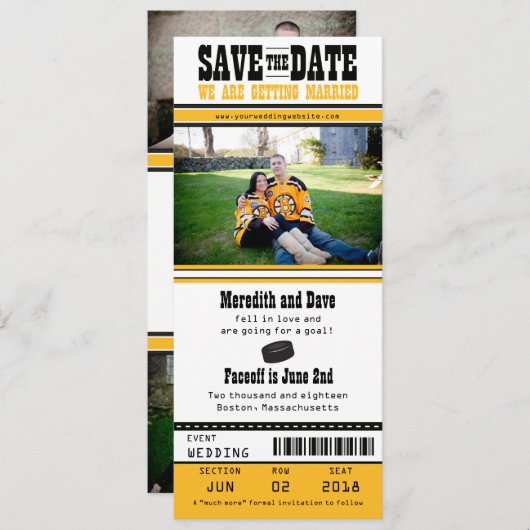 ホッケーチケット結婚式の日付の保存 セーブザデート (正面/裏面)