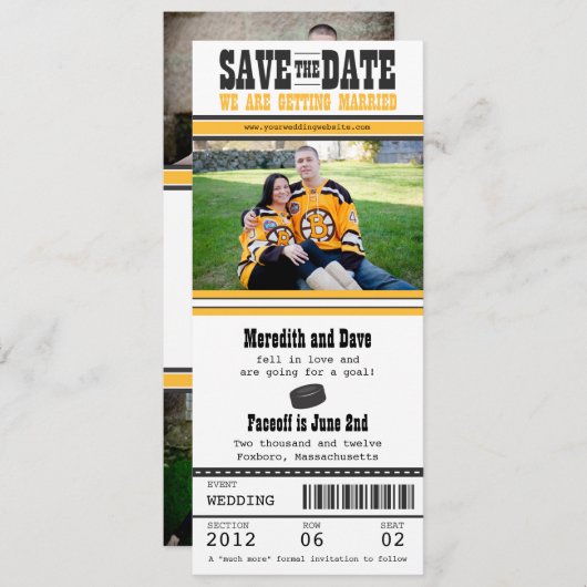 ホッケーチケット結婚式の日付の保存 セーブザデート (正面/裏面)