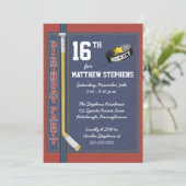 ホッケーデニムブリッ素朴クスポーツ誕生日パーティー 招待状 (スタンド正面)