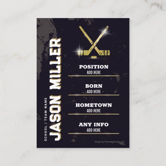 ホッケートレーディングカードホッケープレイヤーカードブラック金ゴールド コーリングカード (裏面)