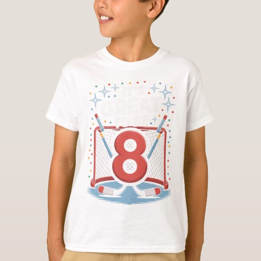 ホッケーネットとスティック 8歳最高! Tシャツ (正面)