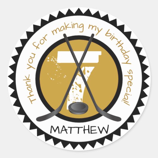 ホッケーバースデーシールブラック&ゴールド ラウンドシール (正面)