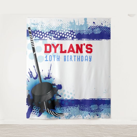 ホッケーバースデーパーティーのフォトオプティキッズ背景 タペストリー (正面)