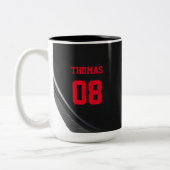 ホッケーパックの名前とパーソナライズされた番号 コーヒーマグカップ (左)