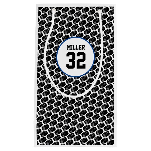 ホッケーパックの選手の名前番号ゲームスポーツスティック スモールペーパーバッグ (正面)