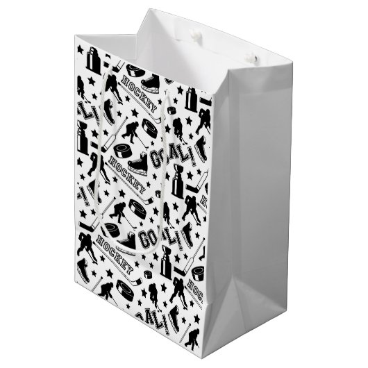 ホッケーパックスティックゴール選手スポーツアイス ミディアムペーパーバッグ (正面アングル)