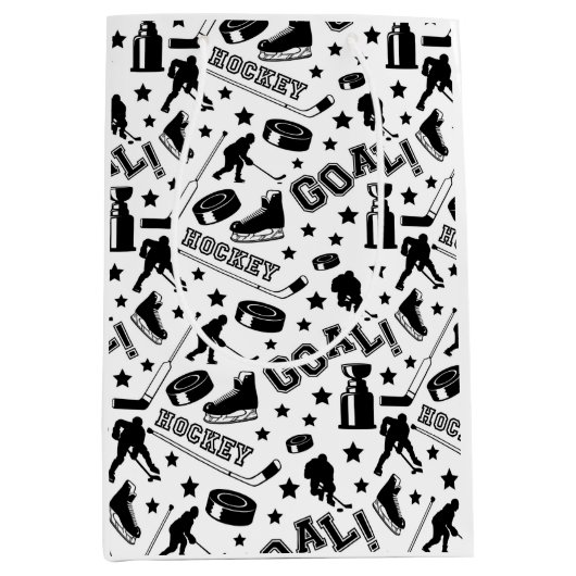 ホッケーパックスティックゴール選手スポーツアイス ミディアムペーパーバッグ (正面)