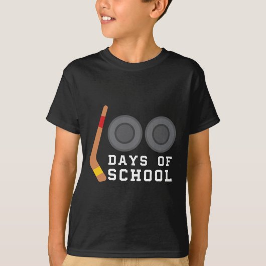ホッケーパックスティック100日の学校先生少年 Tシャツ (正面)