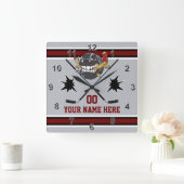 ホッケーパーソナライズされたクロック、ホッケーベッドルームデコール スクエア壁時計 (ホーム)