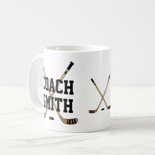 ホッケーパーソナライズされたコーチ棒とパック コーヒーマグカップ (正面左)
