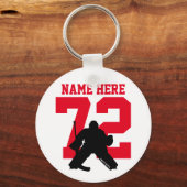 ホッケーパーソナライズされたゴアリーの名前番号が赤 キーホルダー (正面)