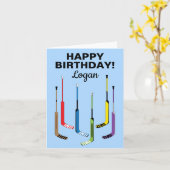 ホッケーパーソナライズされたゴアリー誕生日ホッケースティック カード (黄色い花)