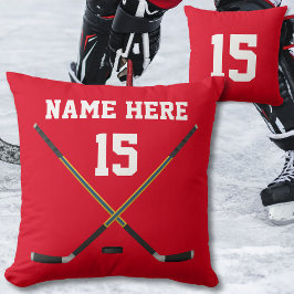 ホッケーパーソナライズされたピロー、名前、番号、色 クッション