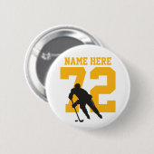 ホッケーパーソナライズされたプレイヤー名番号ブラック金ゴールド 缶バッジ (正面&裏面)