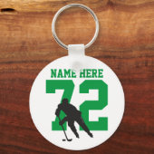 ホッケーパーソナライズされたプレイヤー名番号（緑） キーホルダー (正面)