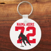 ホッケーパーソナライズされたプレイヤー名番号（赤） キーホルダー (正面)