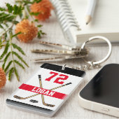 ホッケーパーソナライズされたプレイヤー名番号(赤) キーホルダー (正面右)