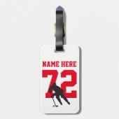 ホッケーパーソナライズされたプレイヤー名番号（赤） ラゲッジタグ (裏面縦)