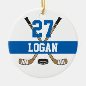 ホッケーパーソナライズされたプレイヤー名番号（青） セラミックオーナメント (正面)