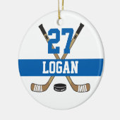ホッケーパーソナライズされたプレイヤー名番号（青） セラミックオーナメント (左)