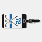 ホッケーパーソナライズされたプレイヤー名番号(青) ラゲッジタグ (正面横)