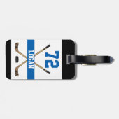 ホッケーパーソナライズされたプレイヤー名番号(青) ラゲッジタグ (裏面横)