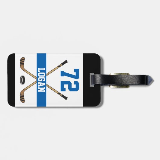 ホッケーパーソナライズされたプレイヤー名番号（青） ラゲッジタグ (裏面横)