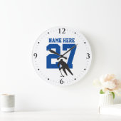ホッケーパーソナライズされたプレイヤー名番号(青) ラージ壁時計 (ホーム)