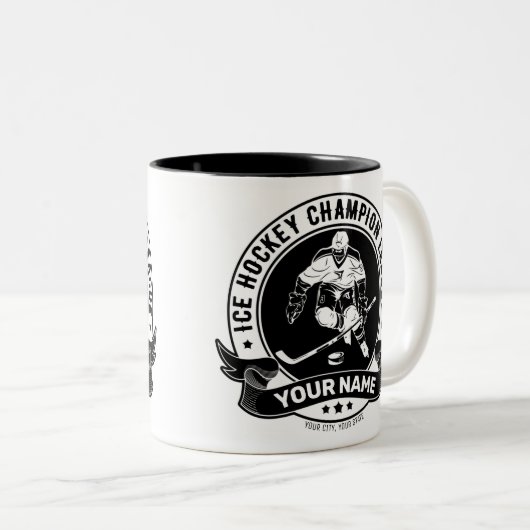 ホッケーパーソナライズされたプレーヤーアイスリンクチームアスリート ツートーンマグカップ (正面右)