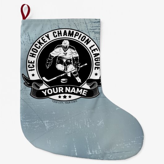 ホッケーパーソナライズされたプレーヤーアイスリンクチームアスリート ラージクリスマスストッキング (正面)