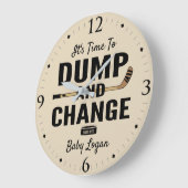 ホッケーパーソナライズされたベビー名のダンプと変更 ラージ壁時計 (傾斜)