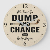 ホッケーパーソナライズされたベビー名のダンプと変更 ラージ壁時計 (正面)