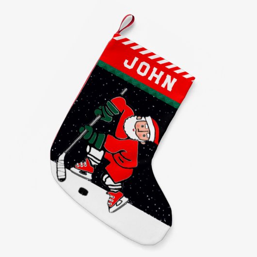 ホッケーパーソナライズされたホリデーギフト スモールクリスマスストッキング (正面 (吊り時))